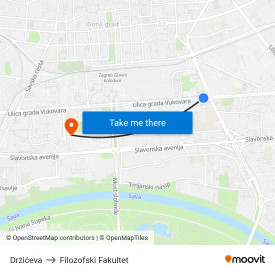 Držićeva to Filozofski Fakultet map