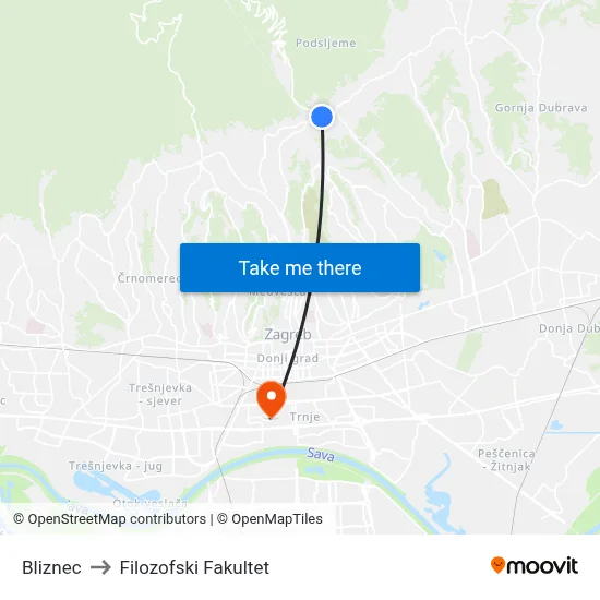 Bliznec to Filozofski Fakultet map