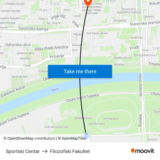 Sportski Centar to Filozofski Fakultet map