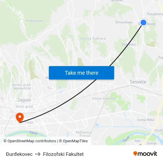 Đurđekovec to Filozofski Fakultet map