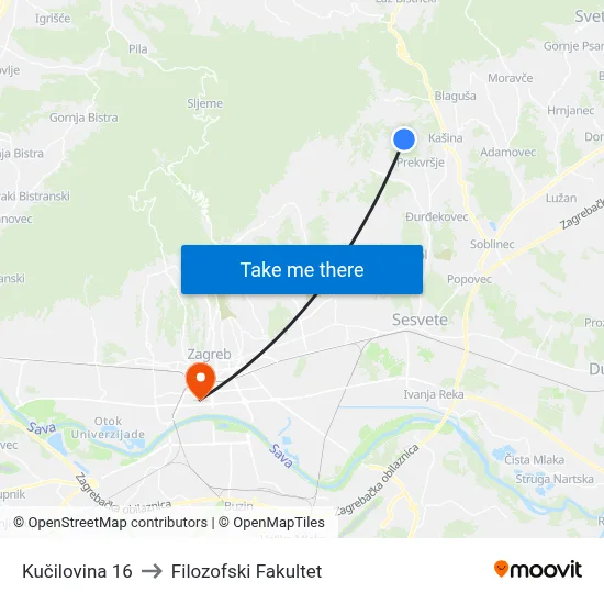 Kučilovina 16 to Filozofski Fakultet map