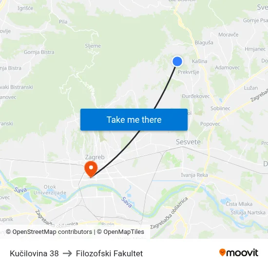 Kučilovina 38 to Filozofski Fakultet map