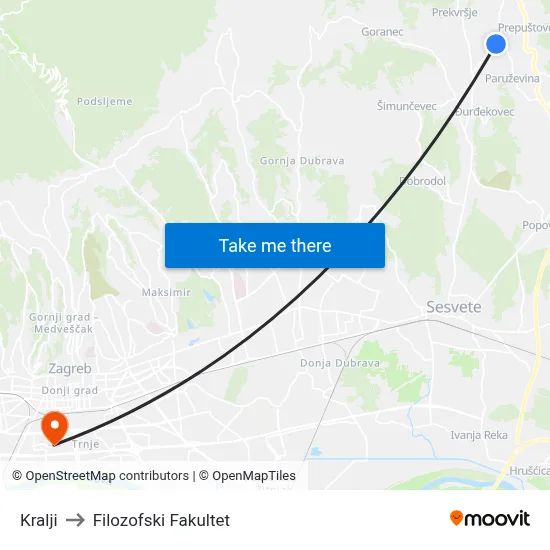Kralji to Filozofski Fakultet map
