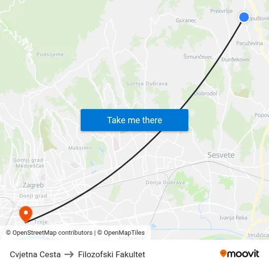 Cvjetna Cesta to Filozofski Fakultet map