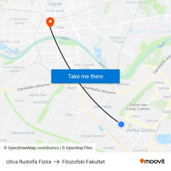 Ulica Rudolfa Fizira to Filozofski Fakultet map