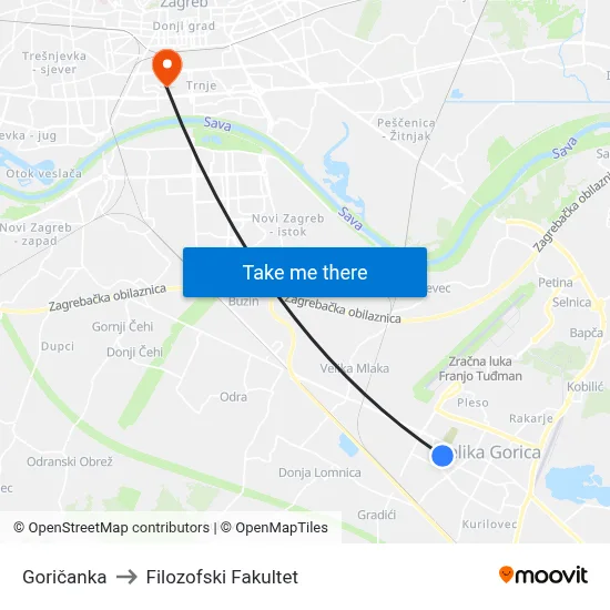 Goričanka to Filozofski Fakultet map