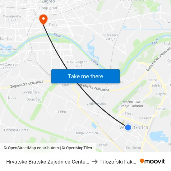 Hrvatske Bratske Zajednice-Centar-Škola to Filozofski Fakultet map