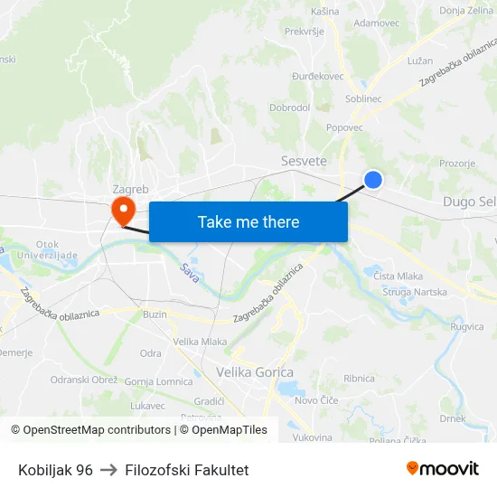 Kobiljak 96 to Filozofski Fakultet map