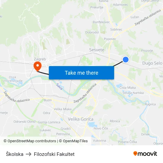 Školska to Filozofski Fakultet map