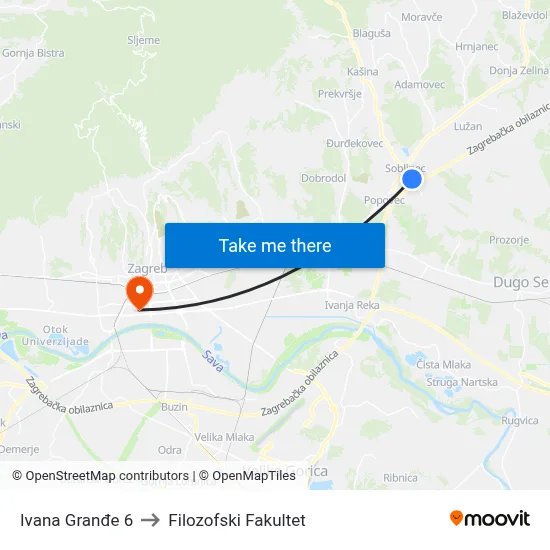Ivana Granđe 6 to Filozofski Fakultet map