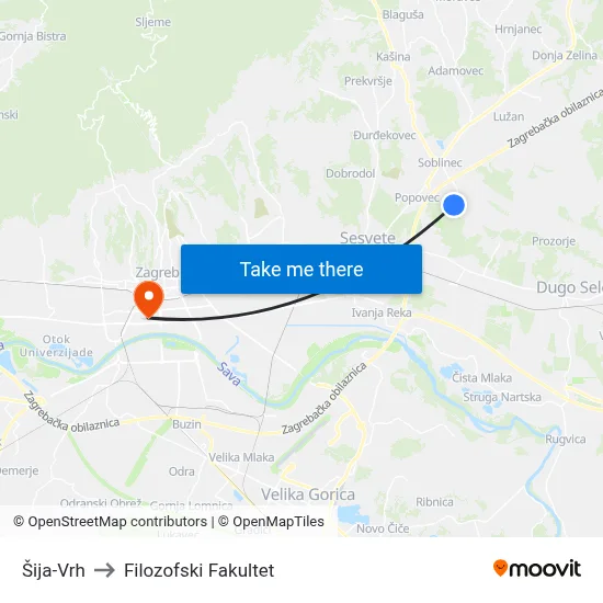 Šija-Vrh to Filozofski Fakultet map