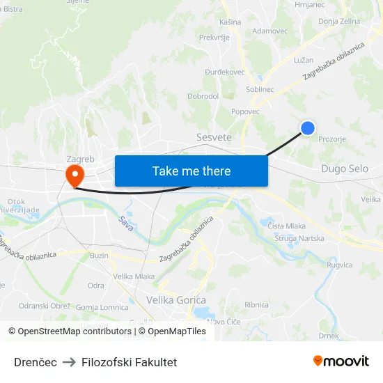 Drenčec to Filozofski Fakultet map
