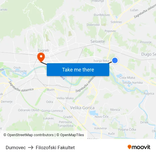 Dumovec to Filozofski Fakultet map