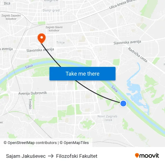 Sajam Jakuševec to Filozofski Fakultet map