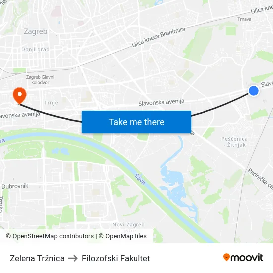Zelena Tržnica to Filozofski Fakultet map