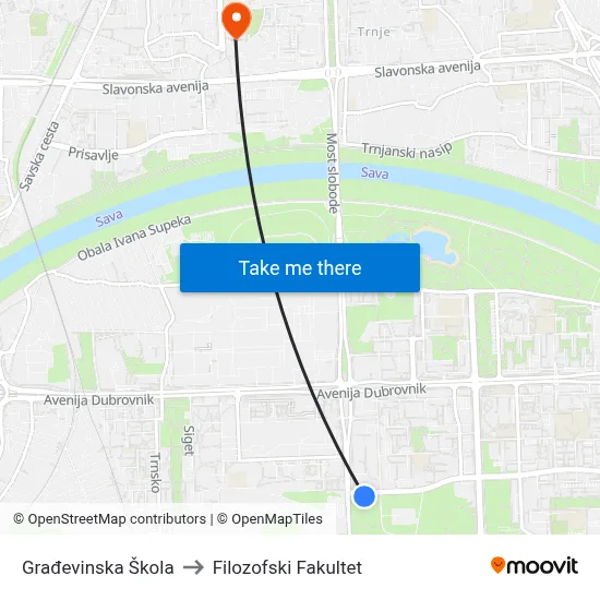 Građevinska Škola to Filozofski Fakultet map