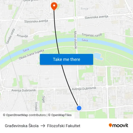 Građevinska Škola to Filozofski Fakultet map
