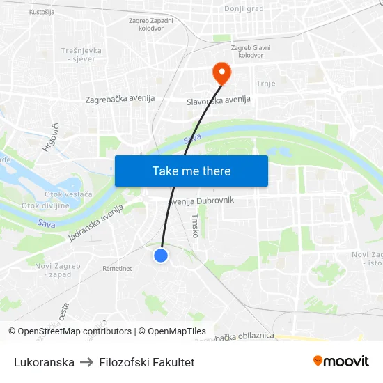 Lukoranska to Filozofski Fakultet map