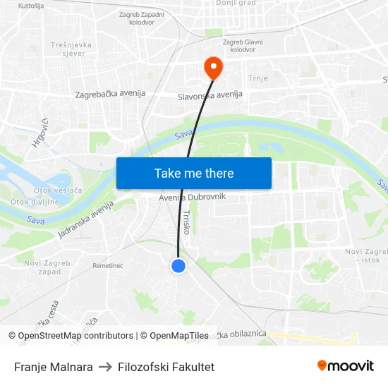 Franje Malnara to Filozofski Fakultet map