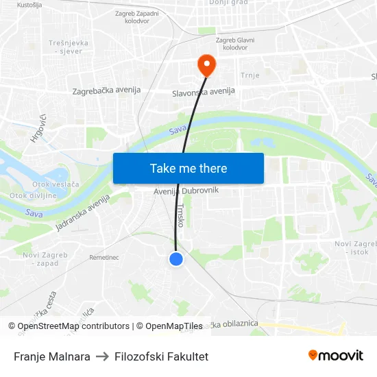 Franje Malnara to Filozofski Fakultet map