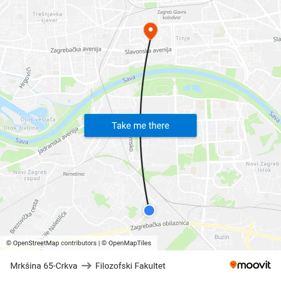 Mrkšina 65-Crkva to Filozofski Fakultet map