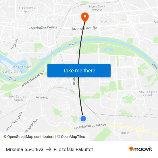 Mrkšina 65-Crkva to Filozofski Fakultet map