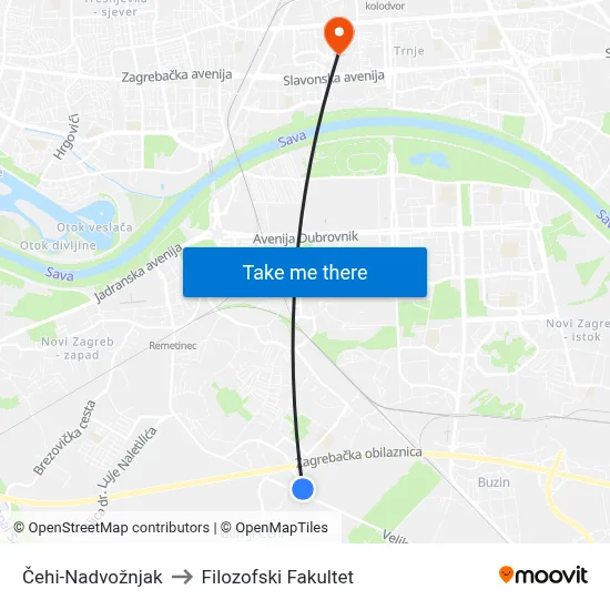 Čehi-Nadvožnjak to Filozofski Fakultet map