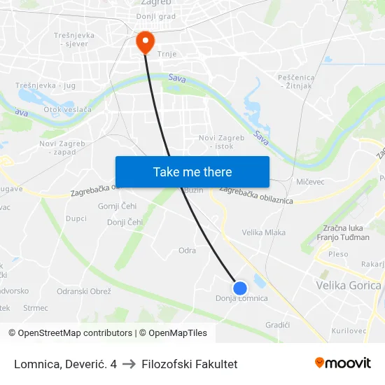 Lomnica, Deverić. 4 to Filozofski Fakultet map