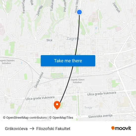 Grškovićeva to Filozofski Fakultet map