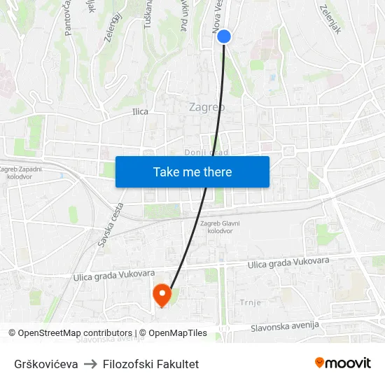 Grškovićeva to Filozofski Fakultet map
