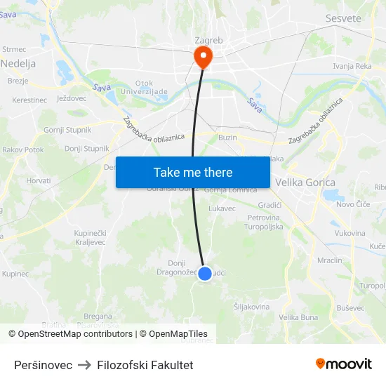 Peršinovec to Filozofski Fakultet map