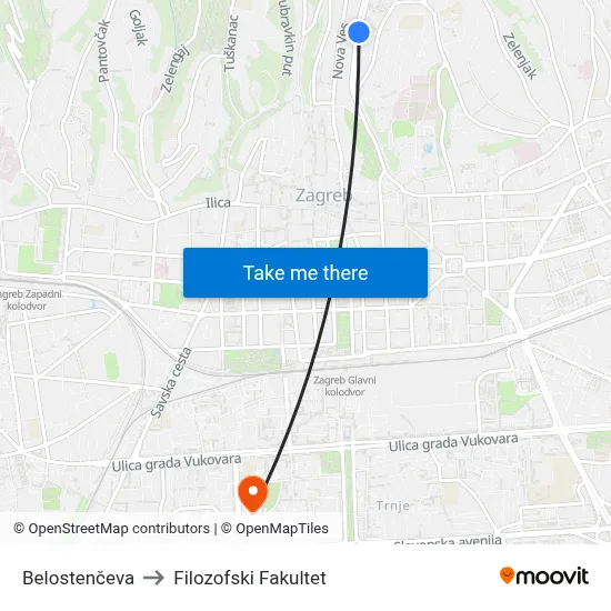 Belostenčeva to Filozofski Fakultet map