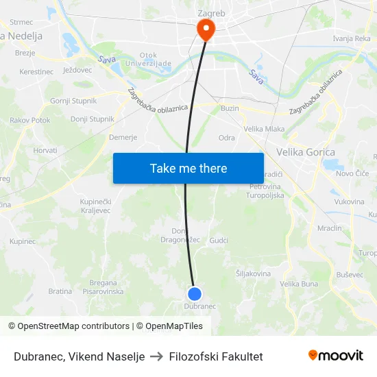 Dubranec, Vikend Naselje to Filozofski Fakultet map
