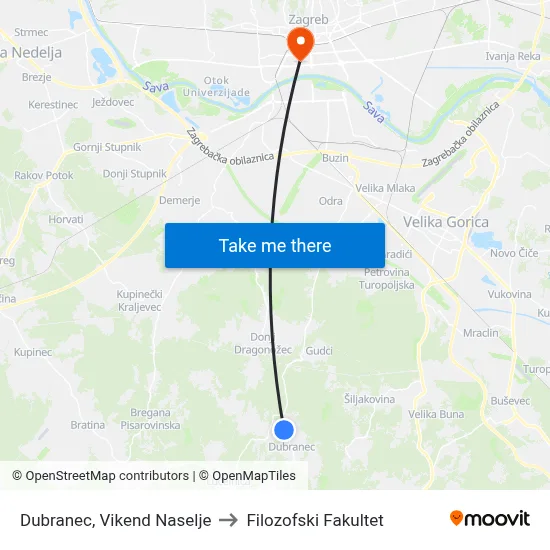 Dubranec, Vikend Naselje to Filozofski Fakultet map