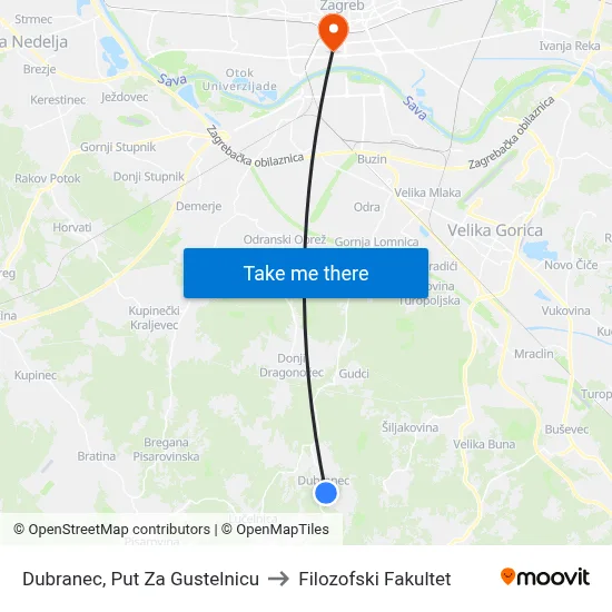 Dubranec, Put Za Gustelnicu to Filozofski Fakultet map