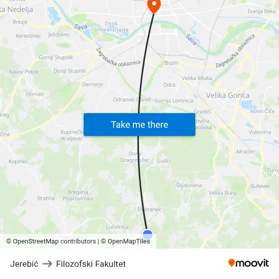 Jerebić to Filozofski Fakultet map