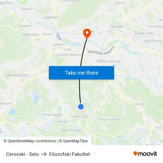 Cerovski - Selo to Filozofski Fakultet map