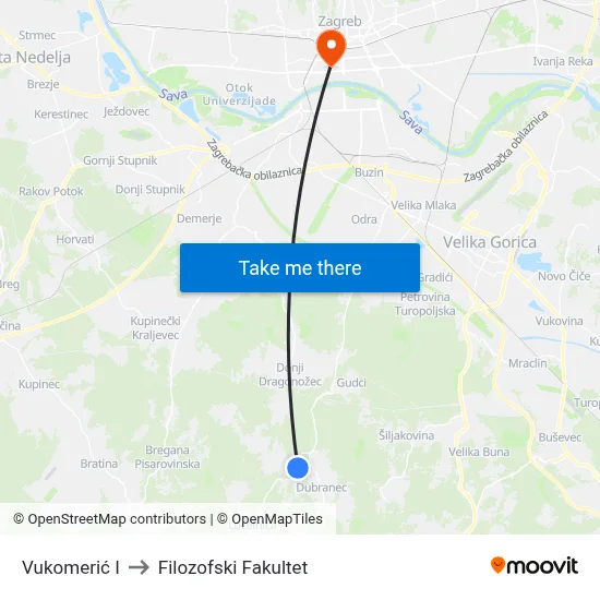 Vukomerić I to Filozofski Fakultet map
