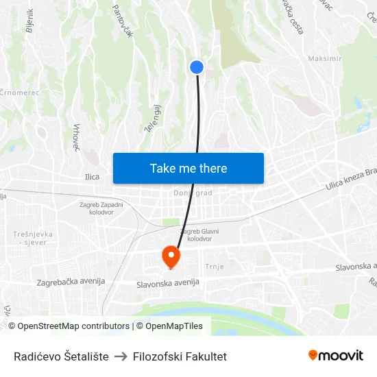 Radićevo Šetalište to Filozofski Fakultet map
