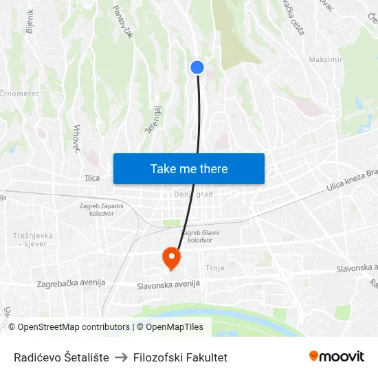 Radićevo Šetalište to Filozofski Fakultet map