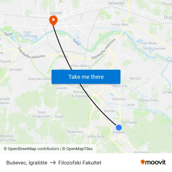 Buševec, Igralište to Filozofski Fakultet map