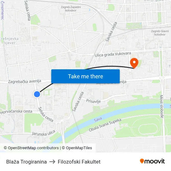 Blaža Trogiranina to Filozofski Fakultet map