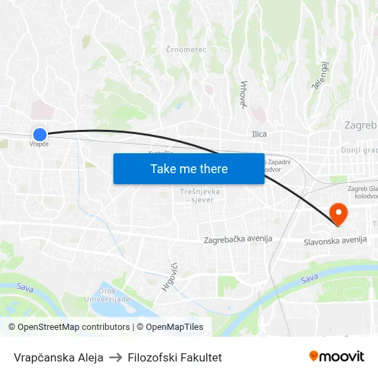 Vrapčanska Aleja to Filozofski Fakultet map