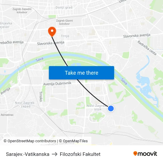 Sarajev.-Vatikanska to Filozofski Fakultet map