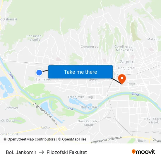 Bol. Jankomir to Filozofski Fakultet map