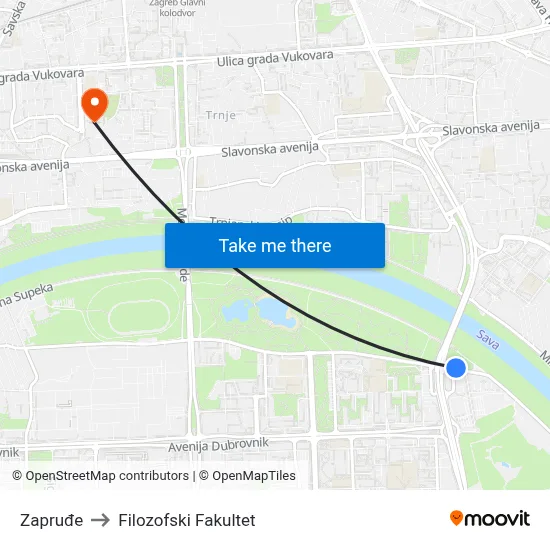 Zapruđe to Filozofski Fakultet map