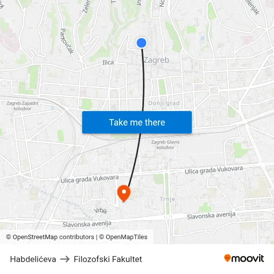 Habdelićeva to Filozofski Fakultet map