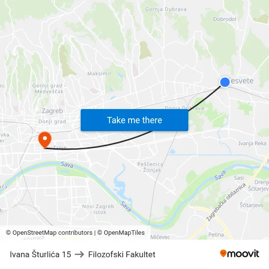 Ivana Šturlića 15 to Filozofski Fakultet map