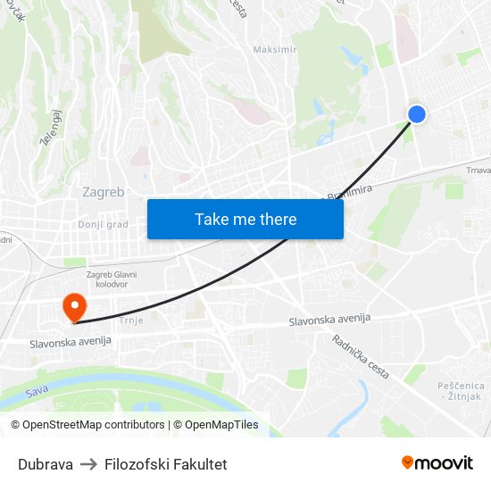 Dubrava to Filozofski Fakultet map
