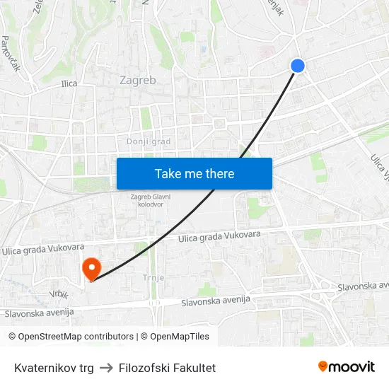 Kvaternikov trg to Filozofski Fakultet map